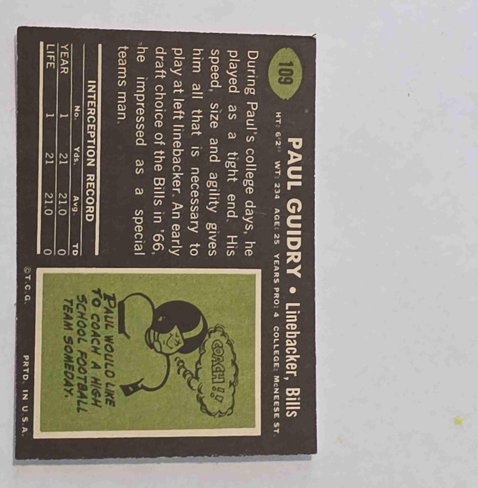 Bulk NFL Card 021 back