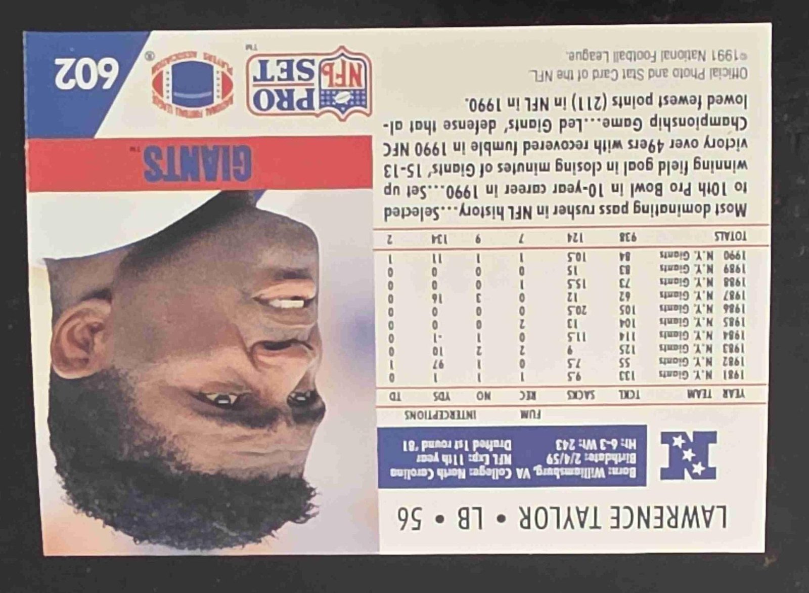 Bulk NFL Card 030 back