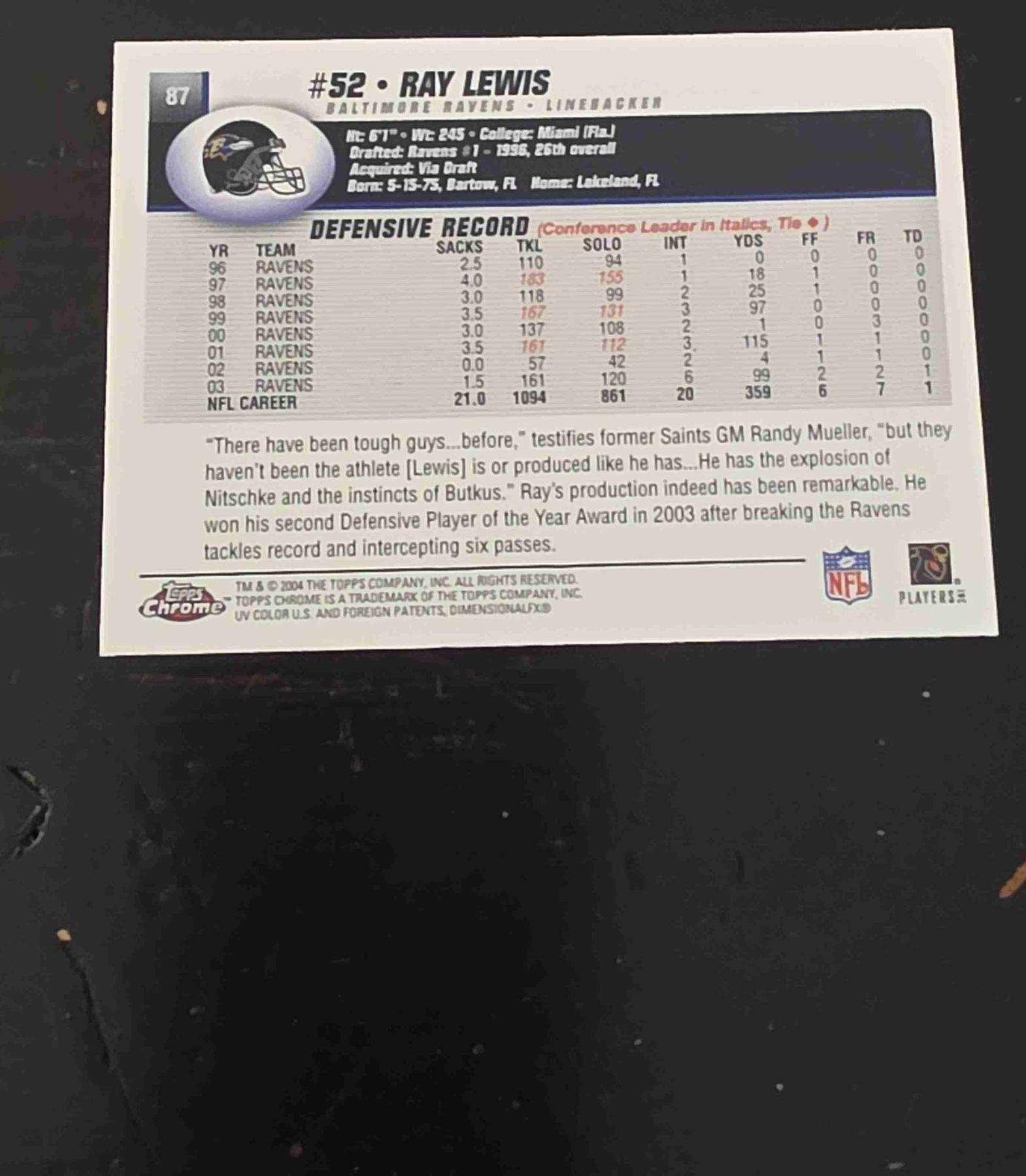 Bulk NFL Card 038 front