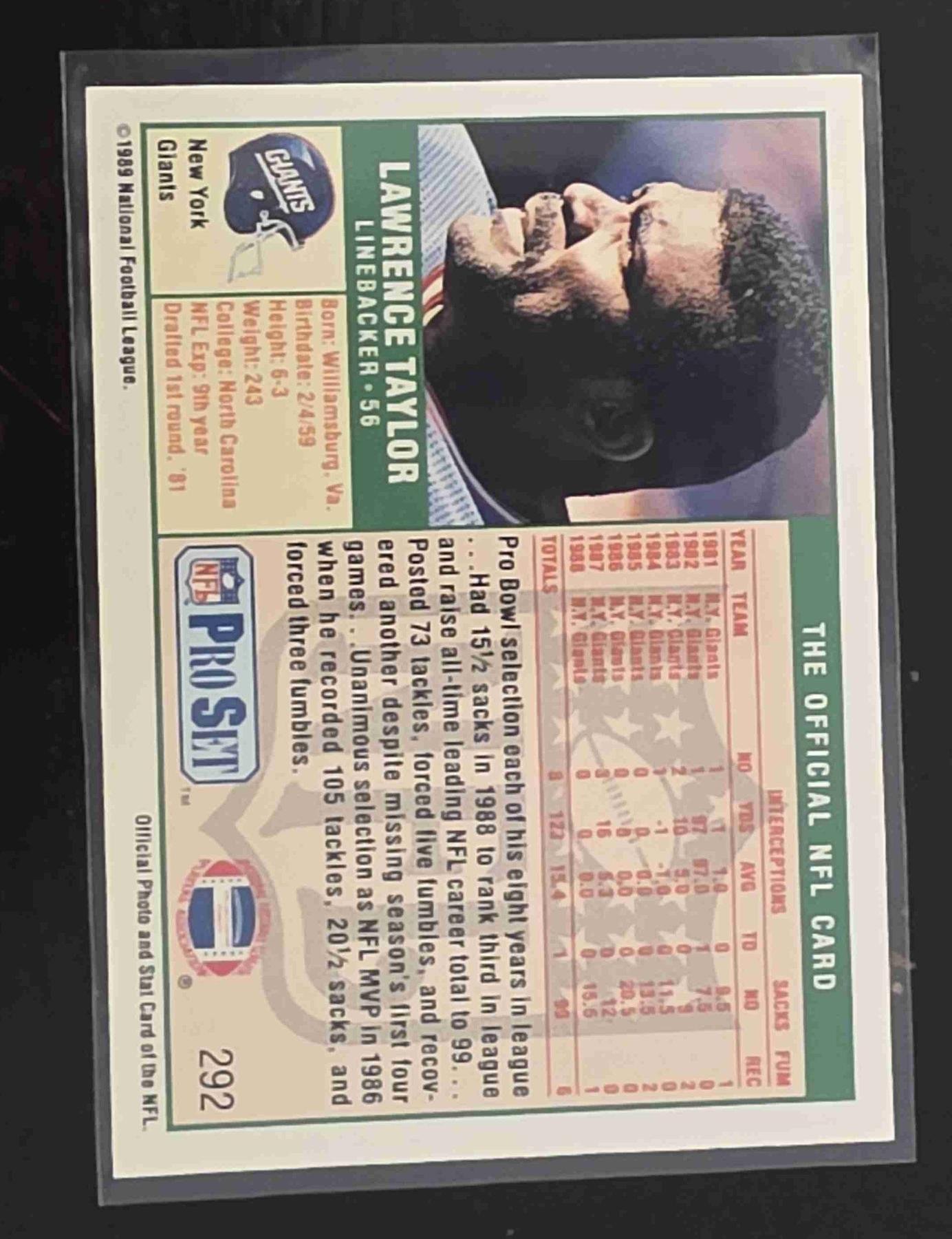 Bulk NFL Card 052 back