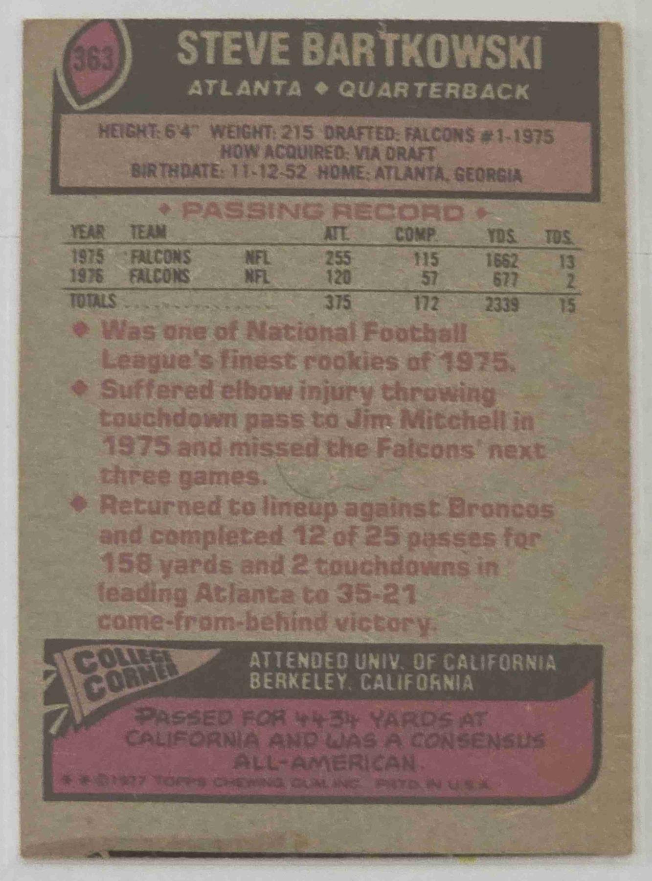 Bulk NFL Card 106 back