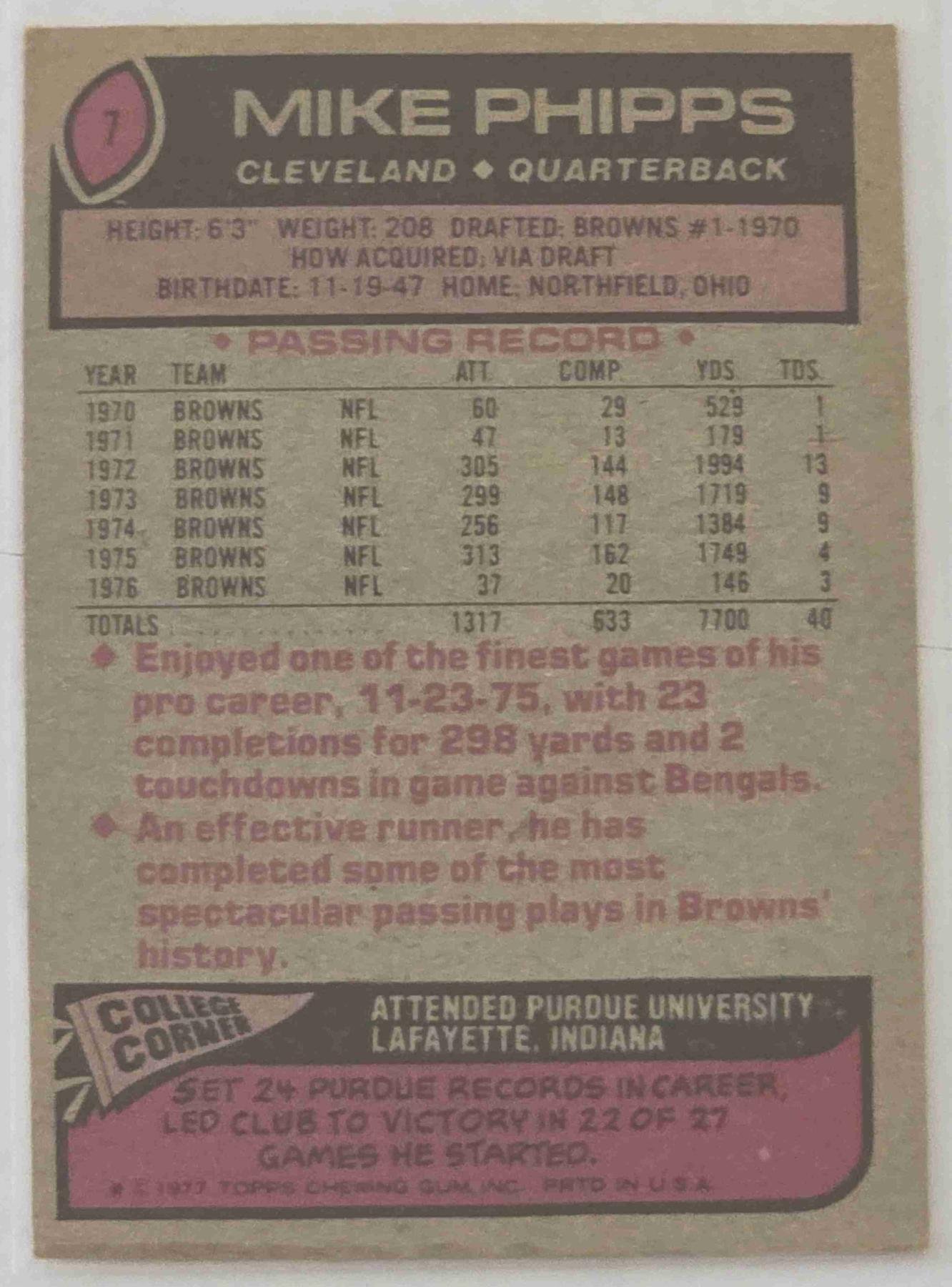 Bulk NFL Card 122 back