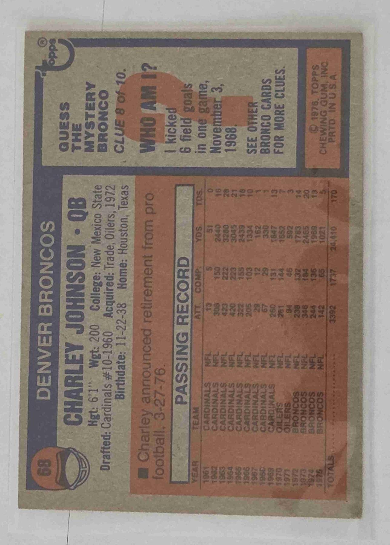 Bulk NFL Card 131 back