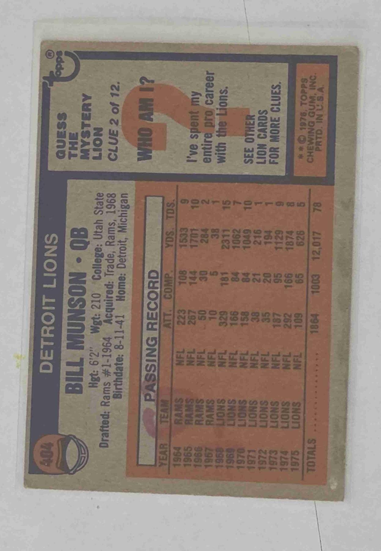 Bulk NFL Card 136 back