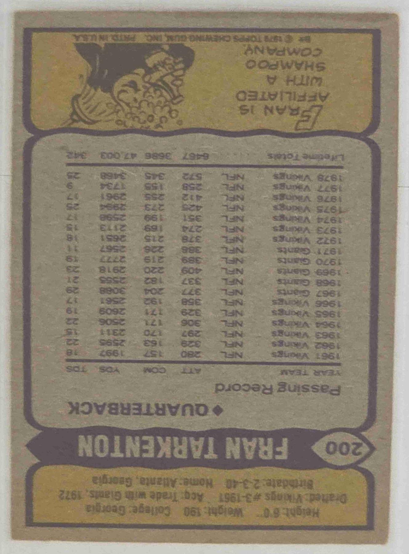 Bulk NFL Card 152 back