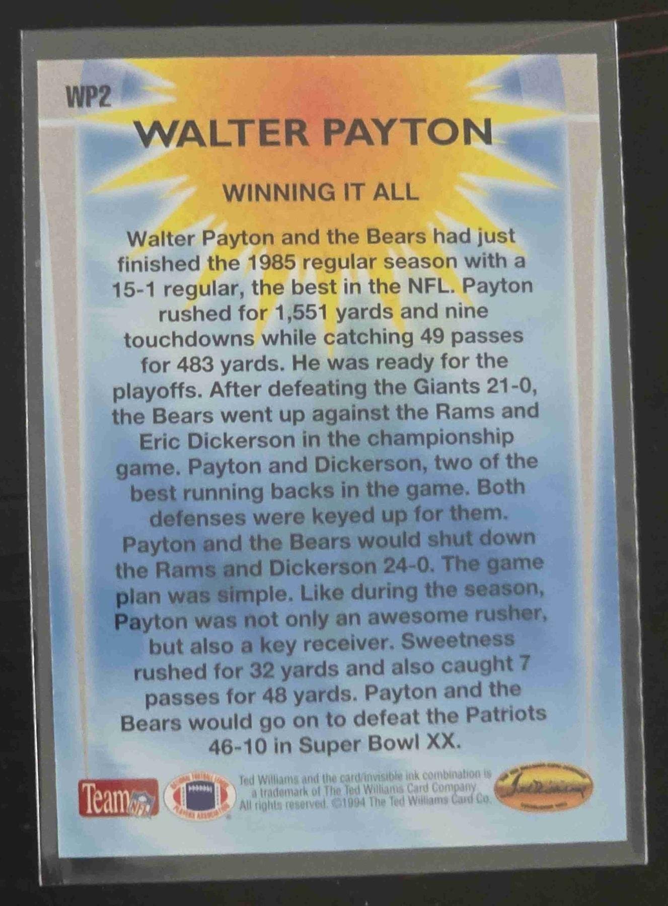 Bulk NFL Card 167 back