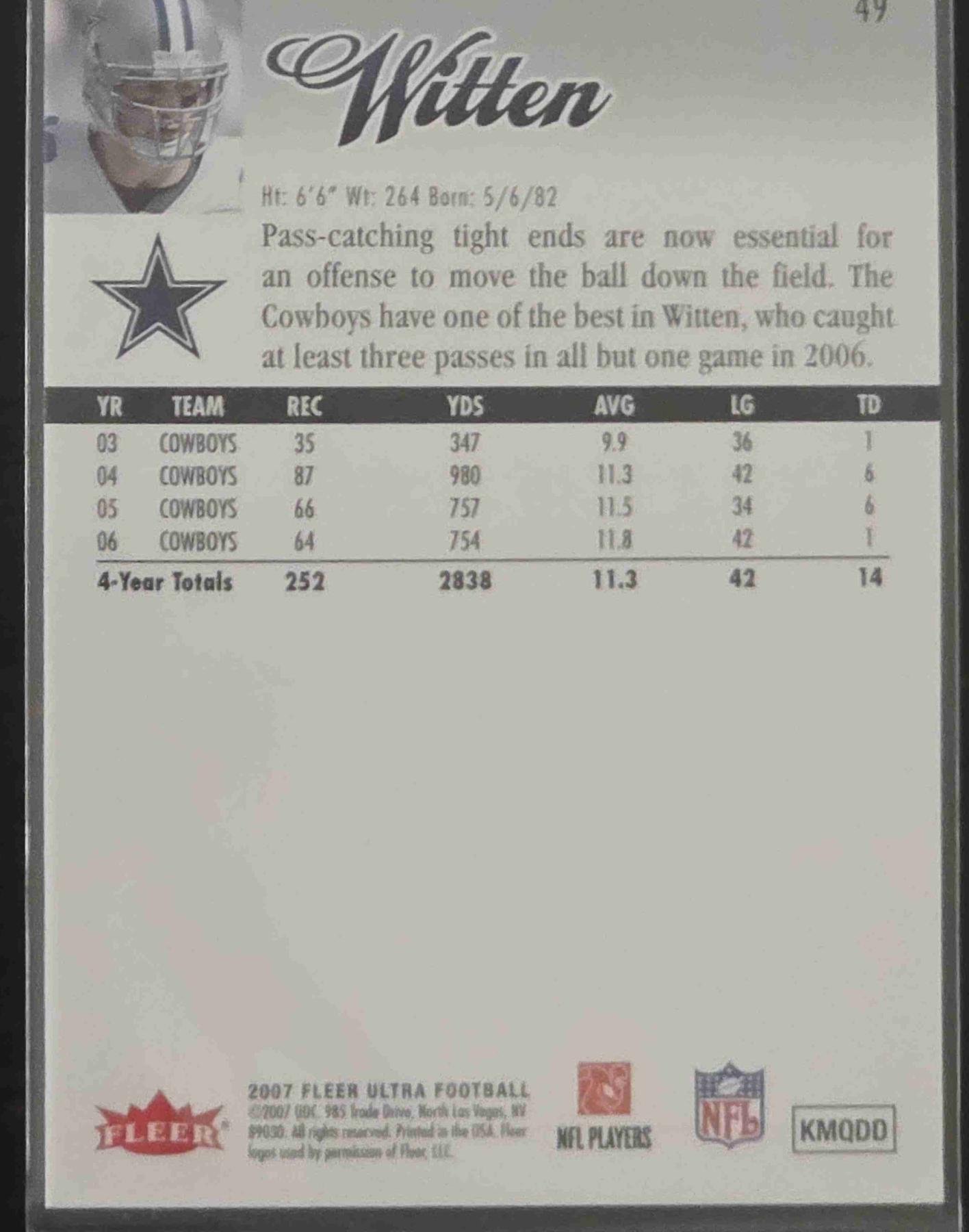 Bulk NFL Card 183 back