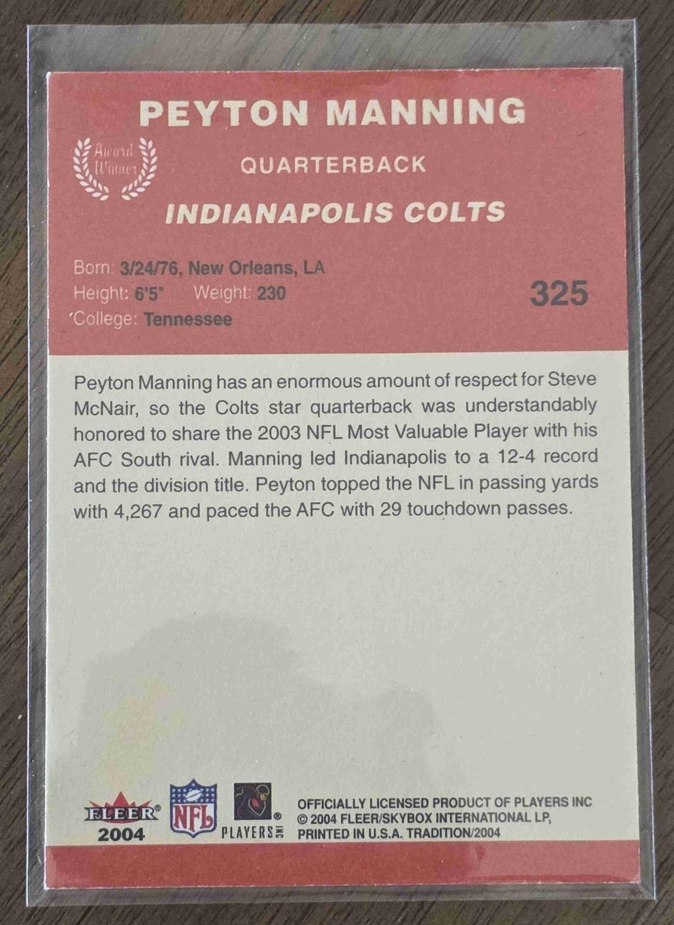 Bulk NFL Card 234 back