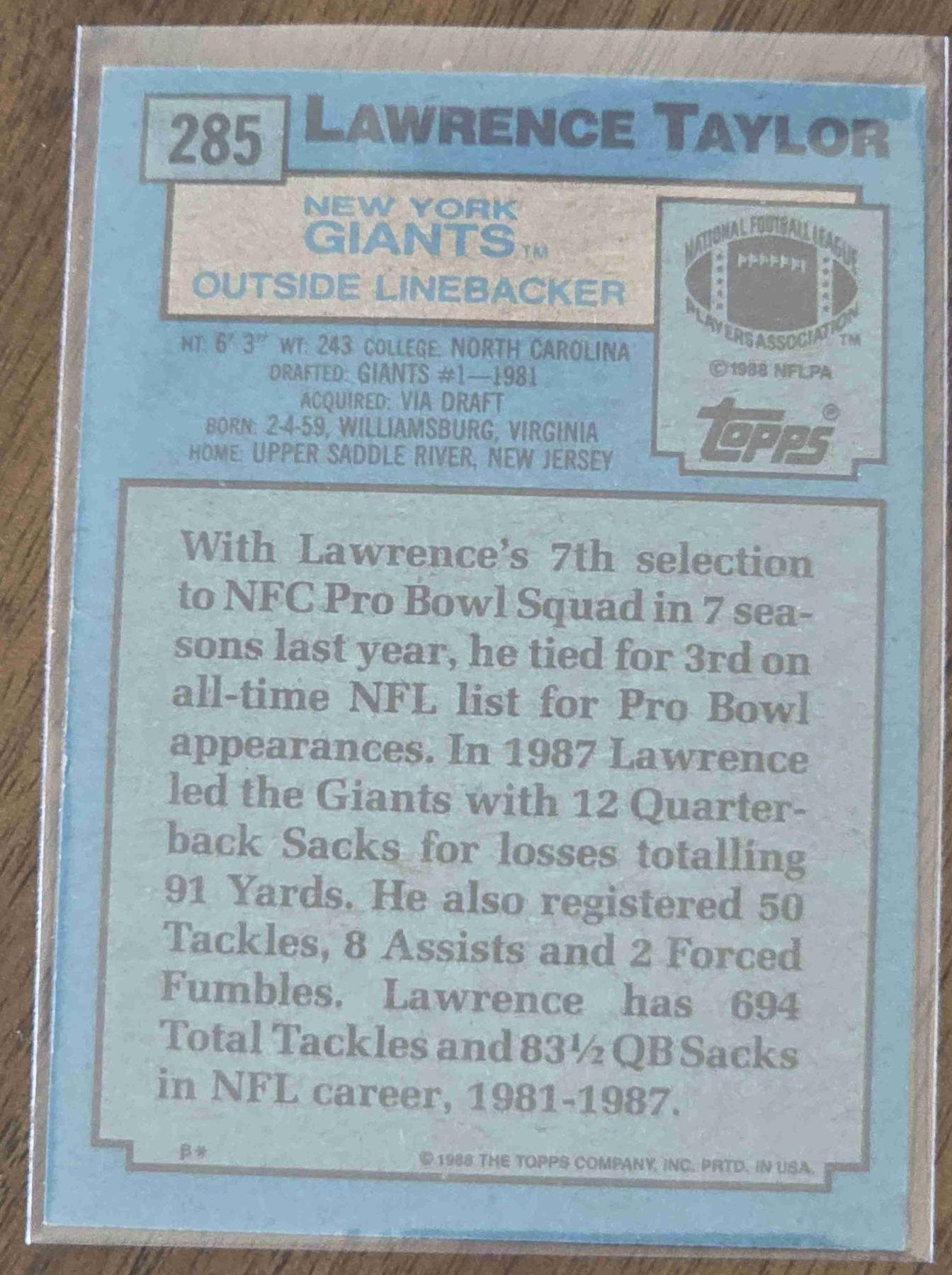 Bulk NFL Card 245 back