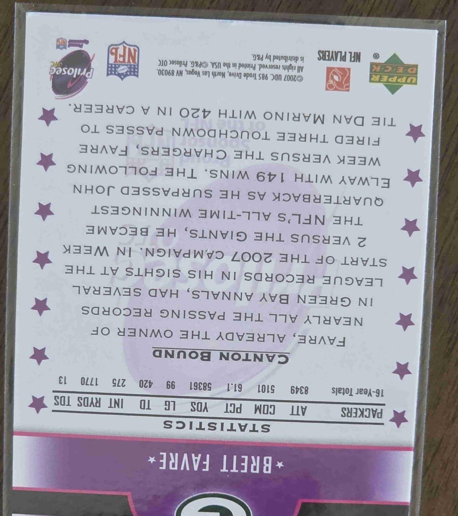 Bulk NFL Card 262 back
