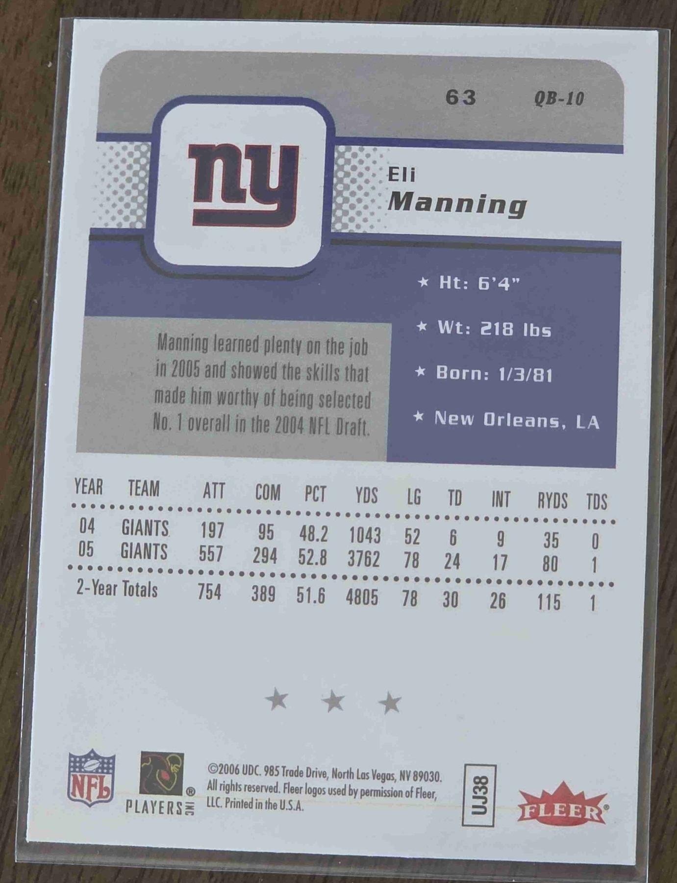 Bulk NFL Card 272 back