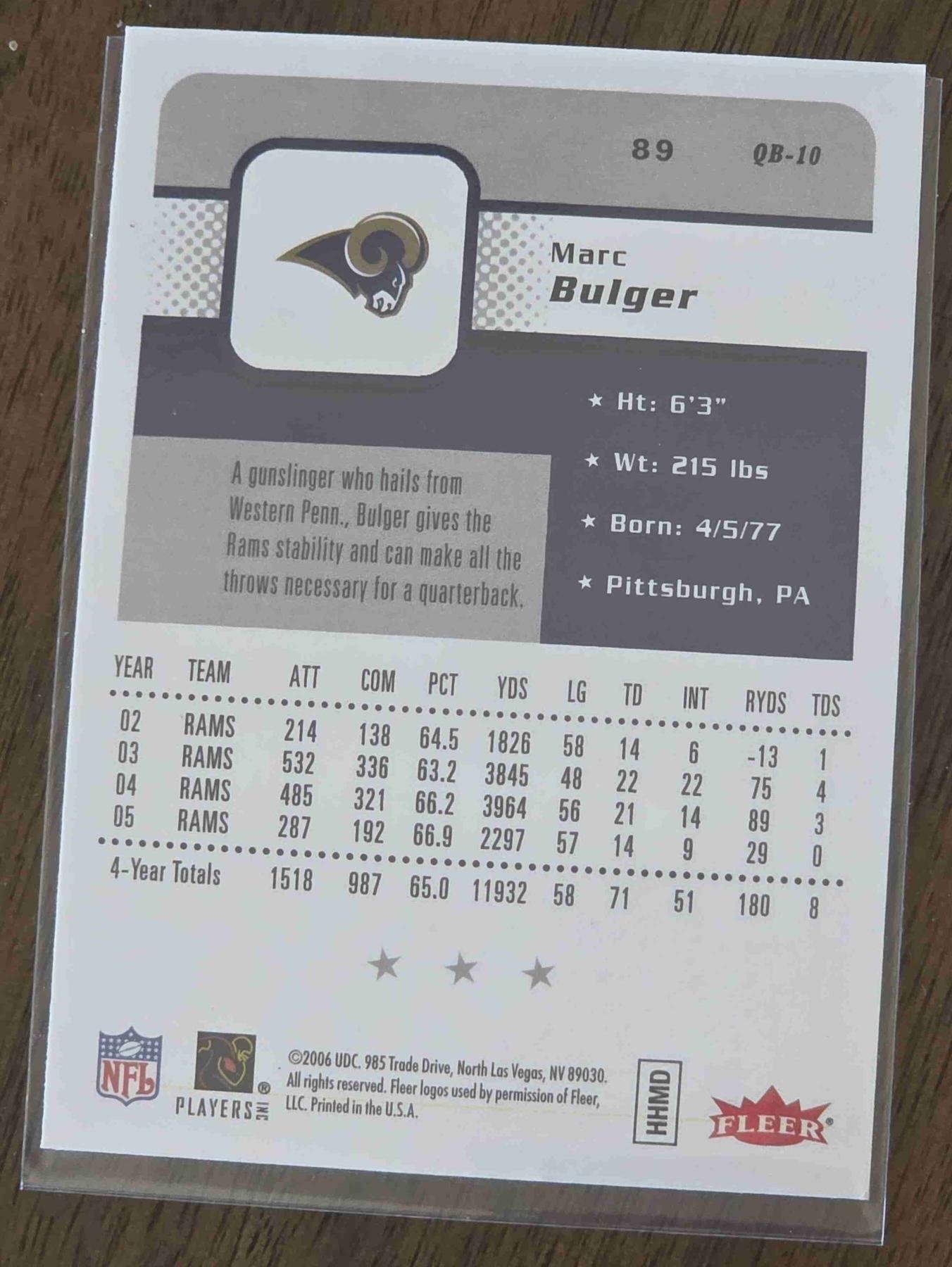 Bulk NFL Card 277 back