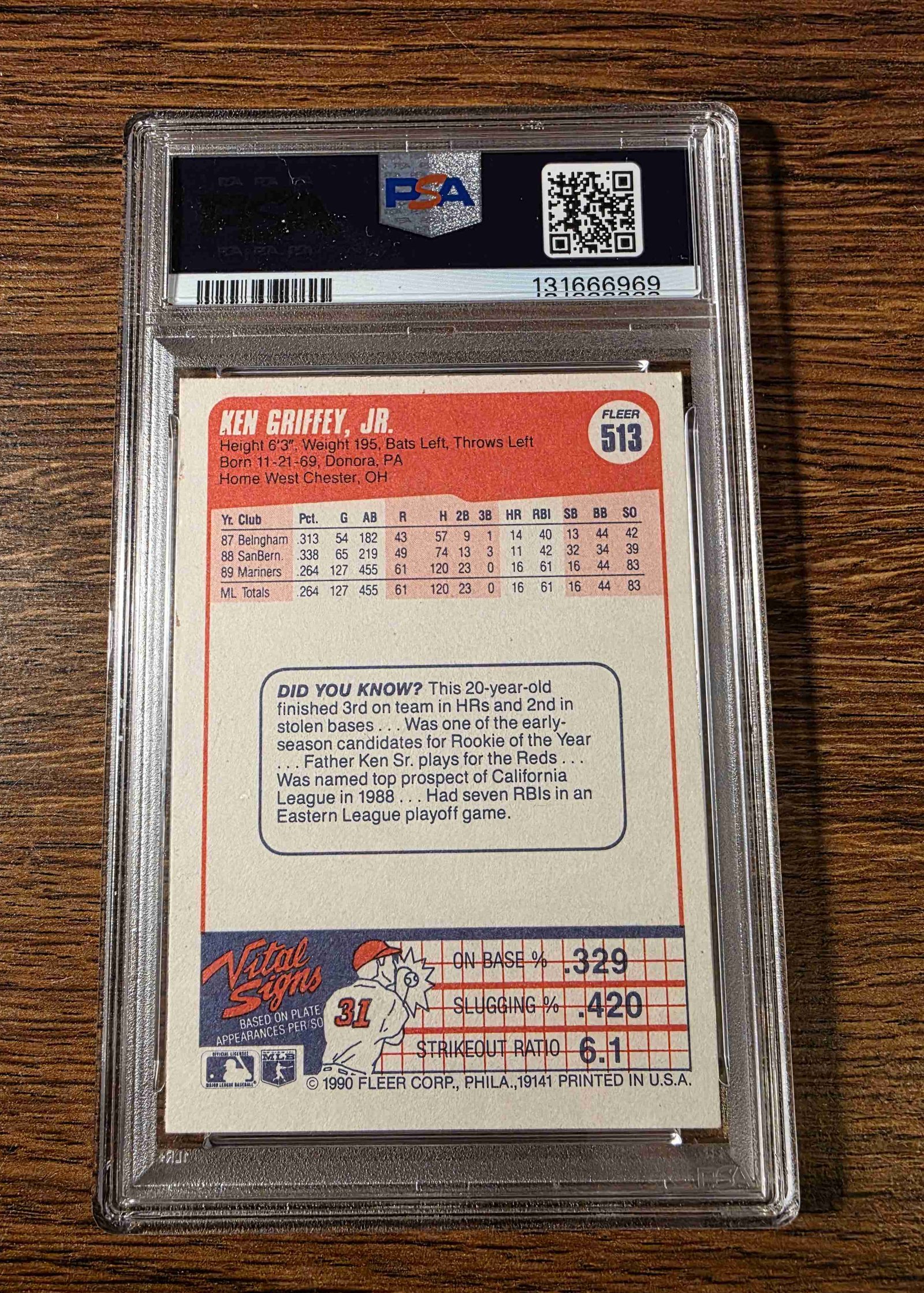 1990 Fleer #513 — Ken Griffey Jr. back