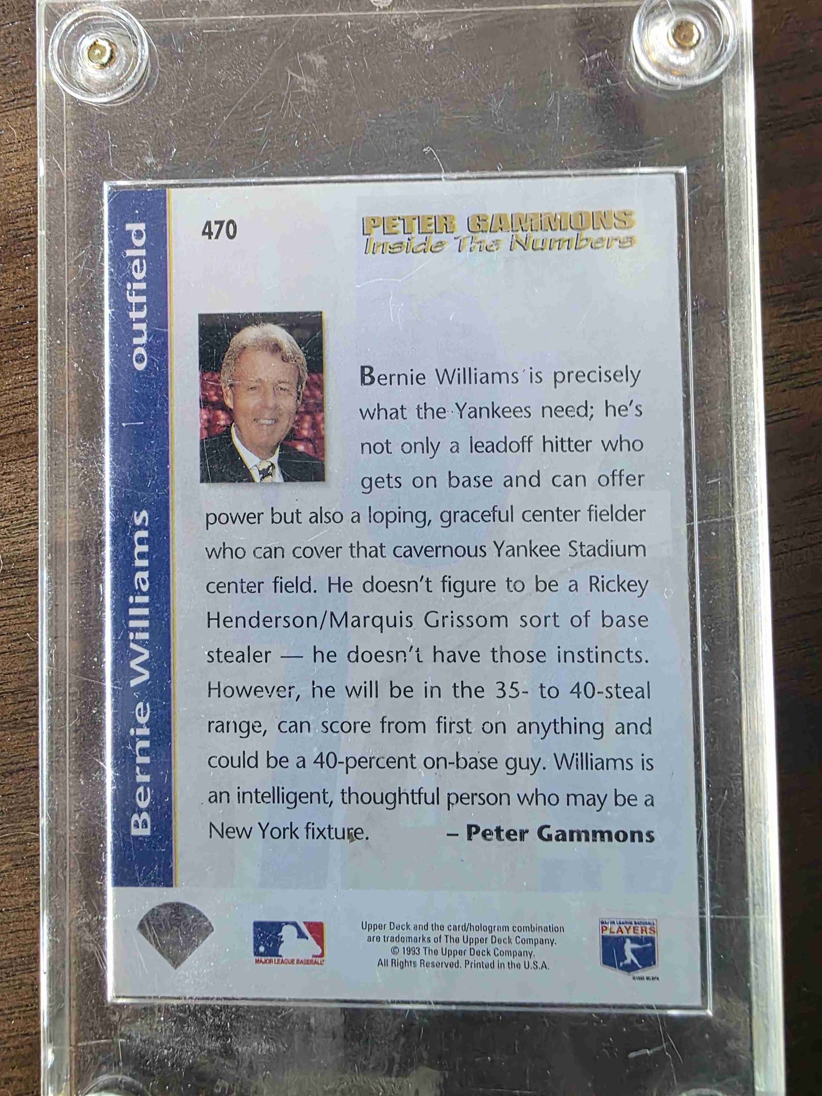 1993 Upper Deck #470 — Bernie Williams back