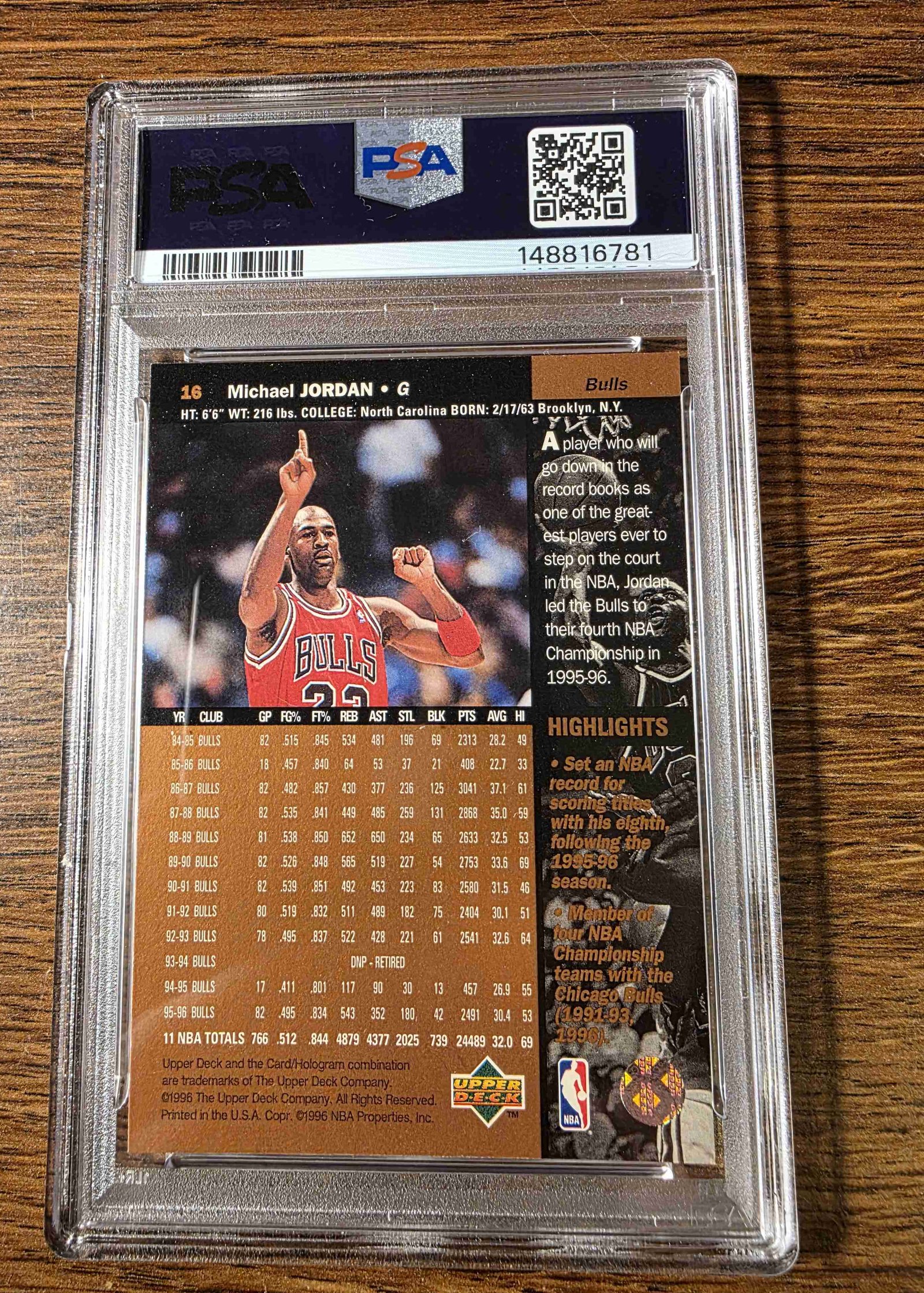 1996 Upper Deck #16 — Michael Jordan back