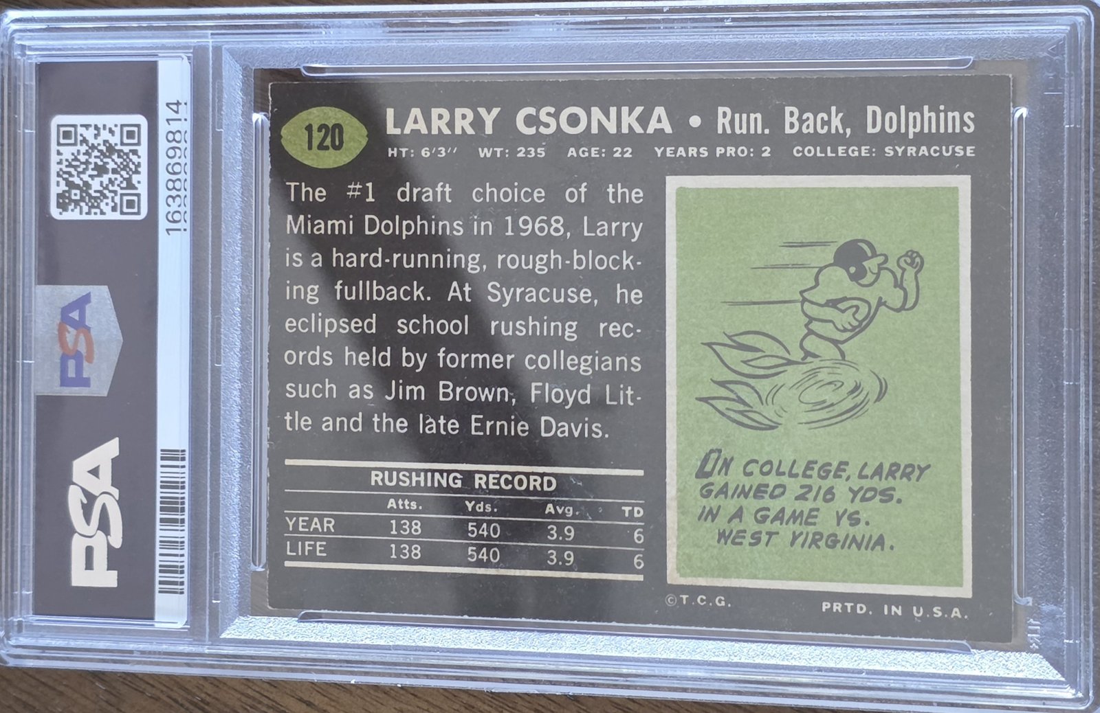 1969 Topps #120 — Larry Csonka back
