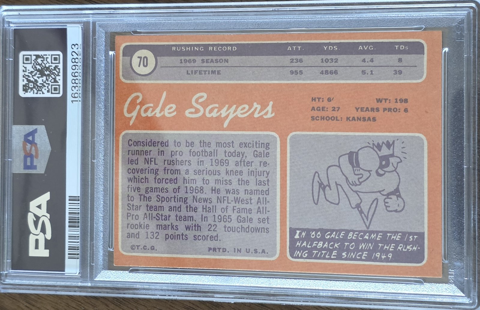 1970 Topps #70 — Gale Sayers back