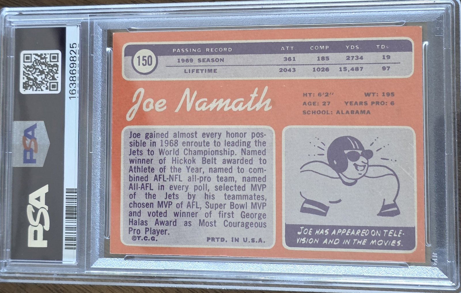 1970 Topps #150 — Joe Namath back