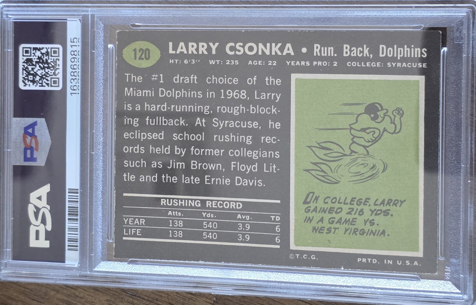 1969 Topps #120 — Larry Csonka back