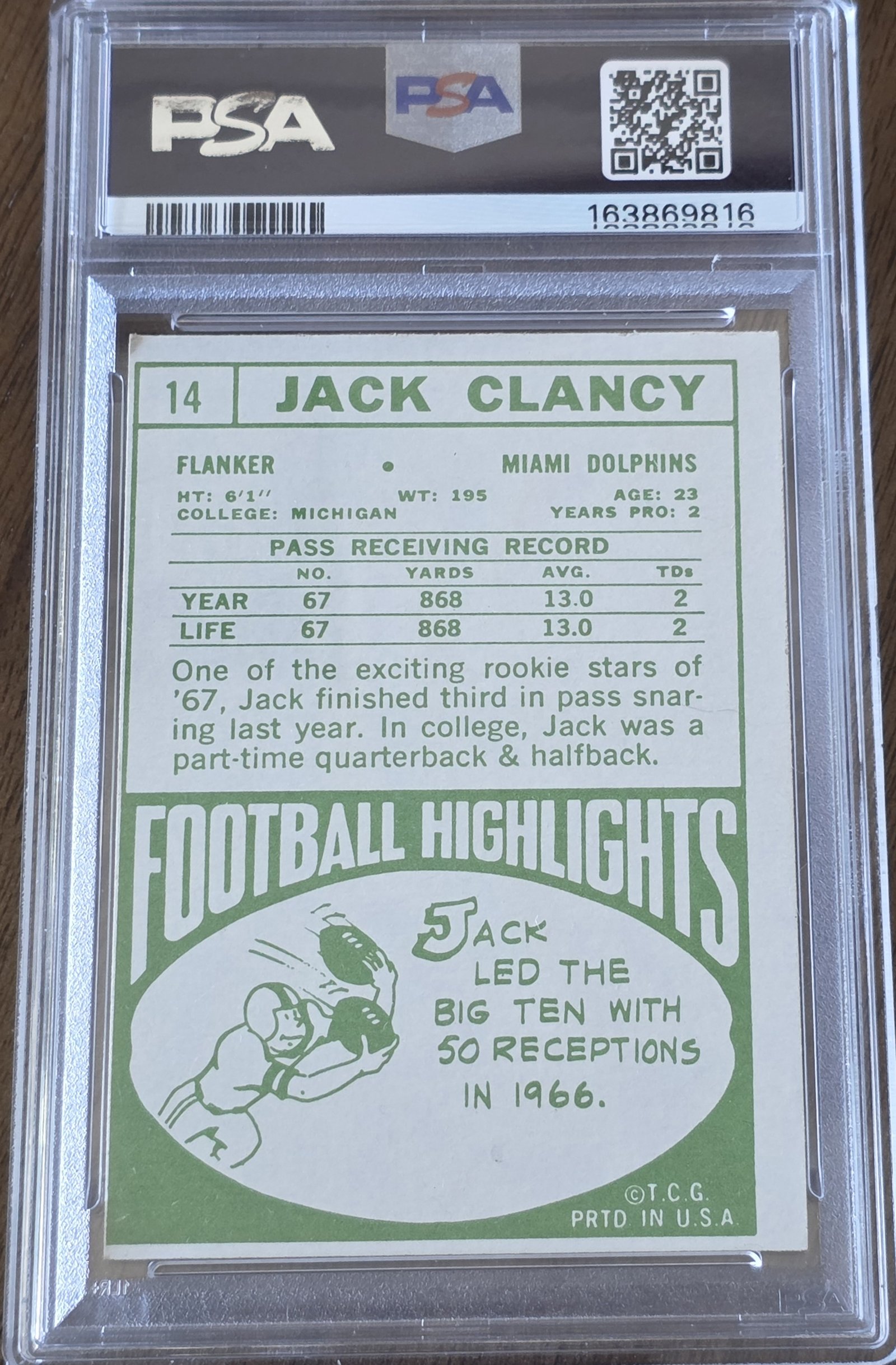 1968 Topps #14 — Jack Clancy back