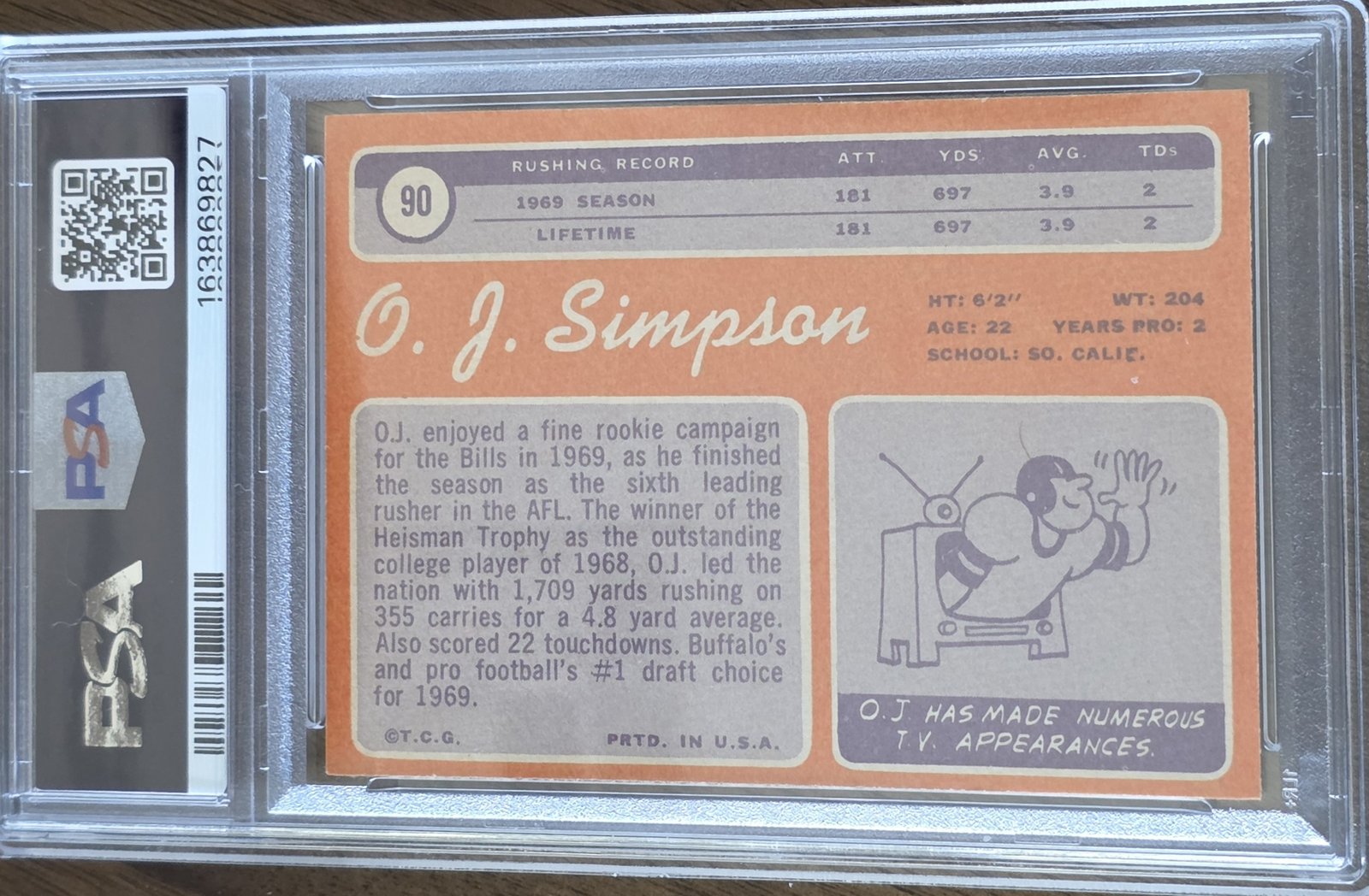 1970 Topps #90 — O.J. Simpson back