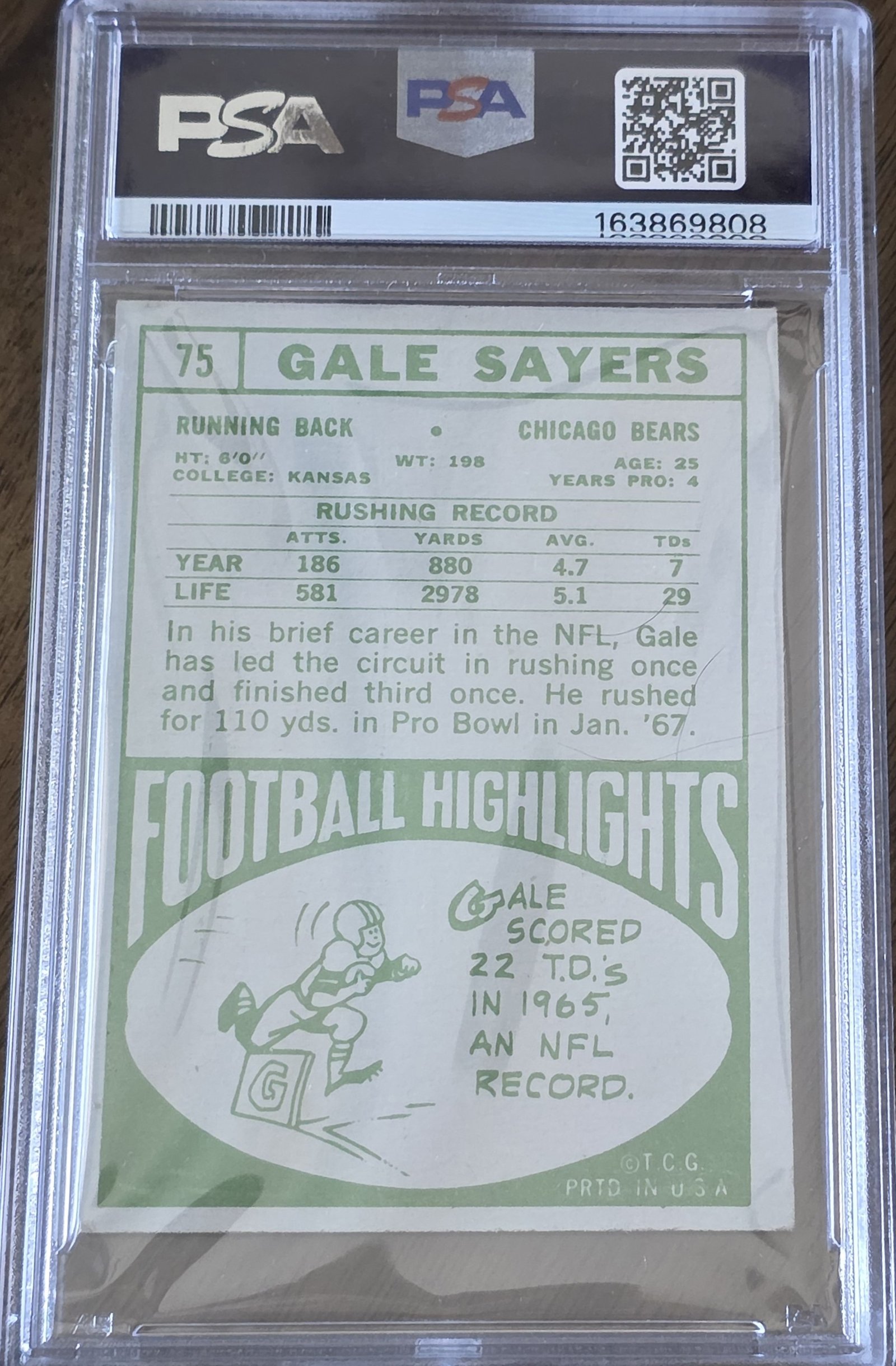 1968 Topps #75 — Gale Sayers back