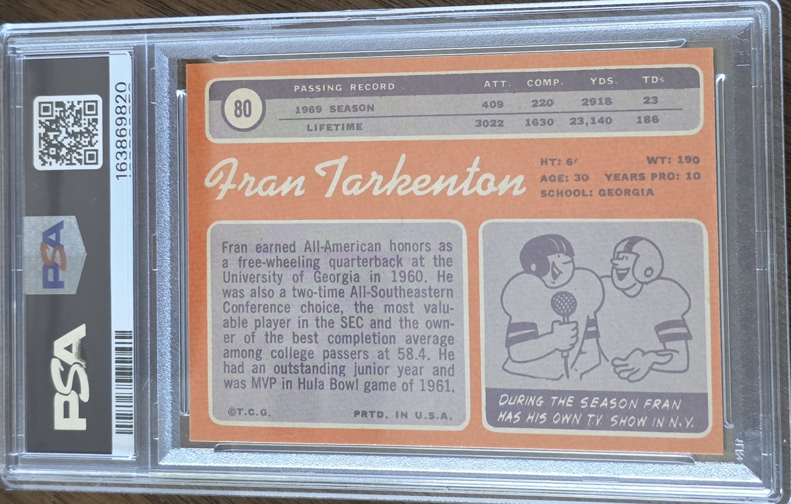 1970 Topps #80 — Fran Tarkenton back