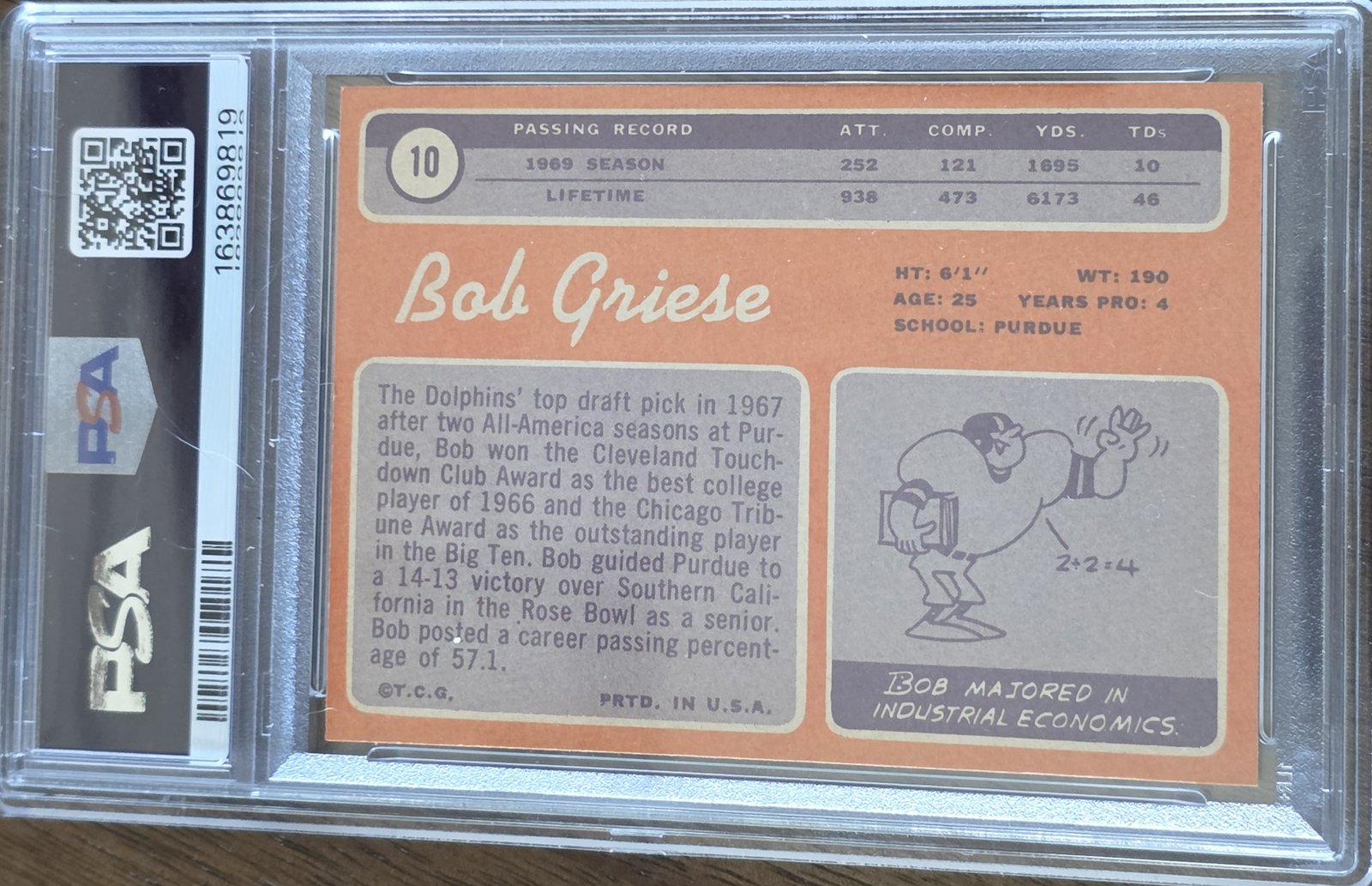 1970 Topps #10 — Bob Griese back