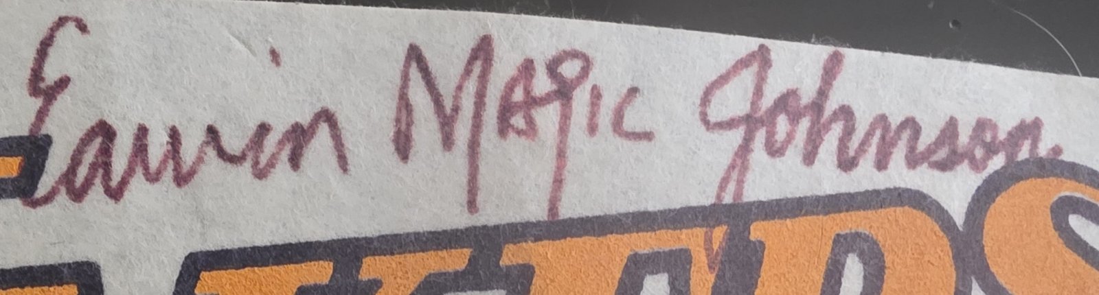 Los Angeles Lakers Championship Starting Five Autographed Pennant: Earvin “Magic” Johnson signature detail
