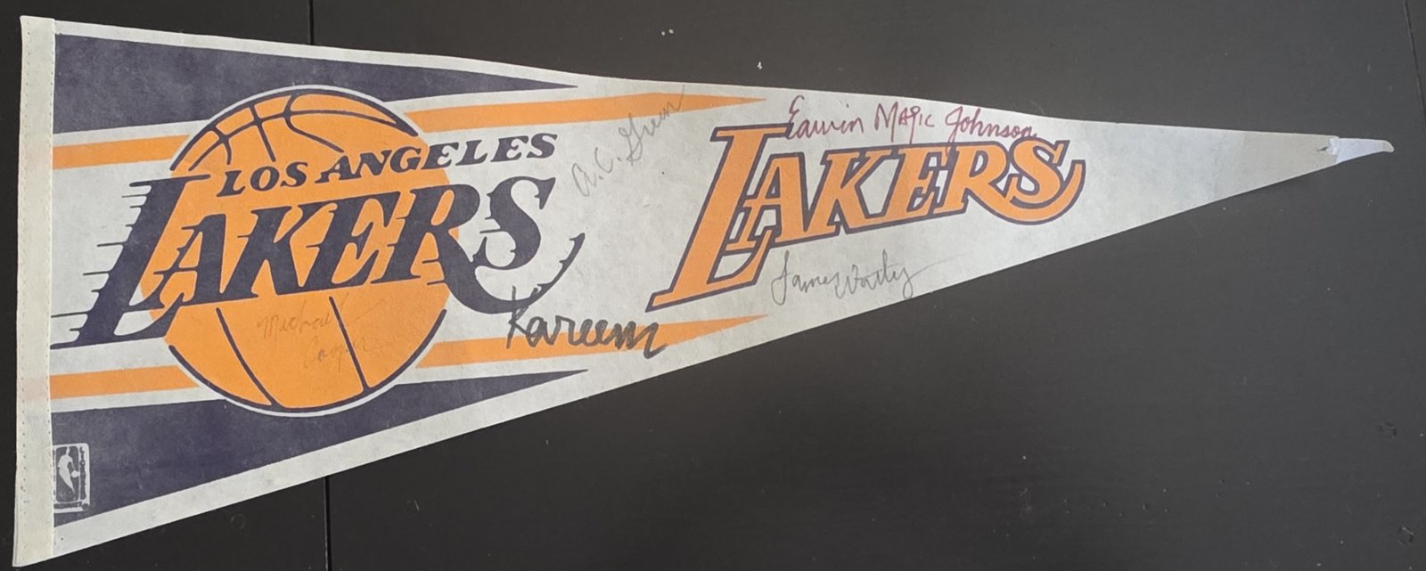 Signed Los Angeles Lakers pennant